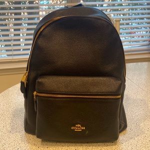EUC - Black leather Coach backpack